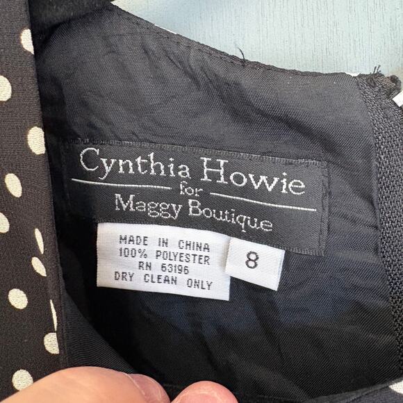 Vintage CYNTHIA HOWIE Women's 8 Sleeveless Black Polka Dot Maxi Dress Flowy - Picture 3 of 10